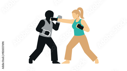 Boxing match illustration with female boxer in action – perfect for sports design, poster, card