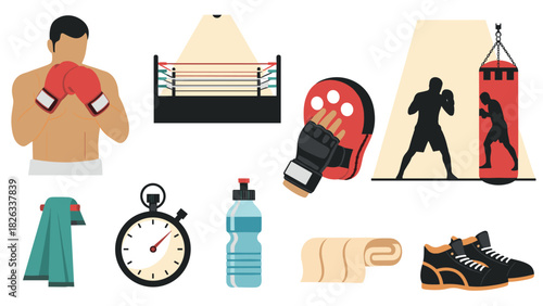 Boxing equipment and training: illustration for gym, fitness, and workout designs
