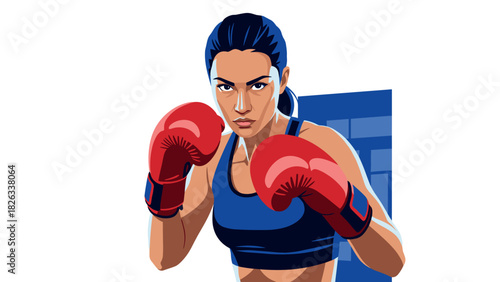 Female boxer in red gloves ready to fight - fitness and strength concept for sports design