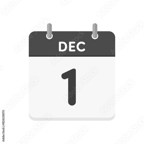 12月1日･DEC 1の日めくりカレンダーのアイコン - 12/1の日付入りの白黒の英語の暦
