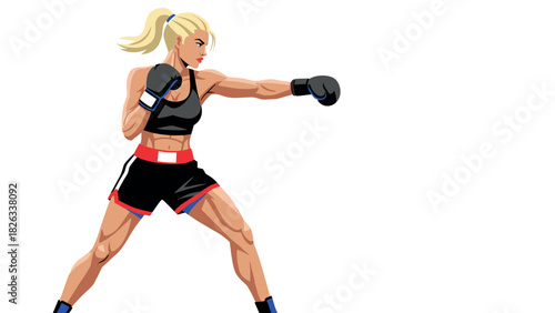 Dynamic female boxer in action pose for fitness and sports design