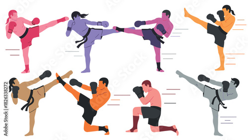 Vibrant martial arts fighters in action - illustration for sports design and poster art