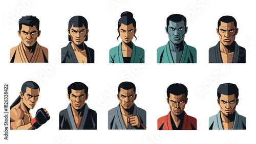 Martial arts characters collection for comic and animation design