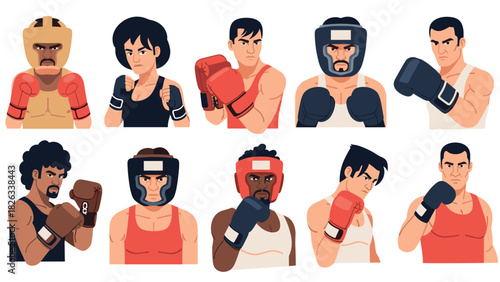 Diverse boxers illustration for sports design projects featuring various fighters