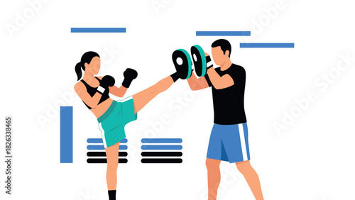 Fitness training and kickboxing exercise illustration for health and wellness design