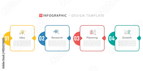 Business infographic template. 4 Step timeline journey. Process diagram, 4 options on white background, Infograph elements vector illustration.