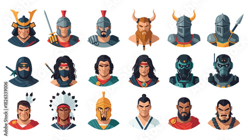 Diverse collection of historical and futuristic warriors for illustration and design projects