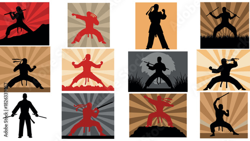 Karate and martial arts silhouettes collection for posters and designs