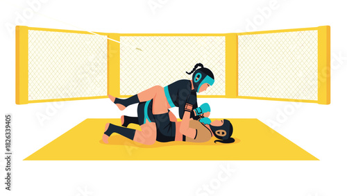 Female mixed martial arts fighters in action during a competition in the ring