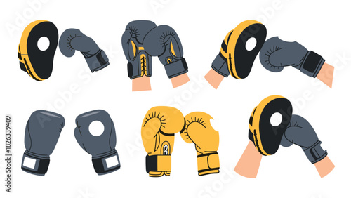 Boxing equipment set: gloves and training pads for fitness design