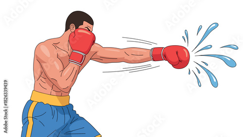 Boxer throwing punch in action with splash effect illustration
