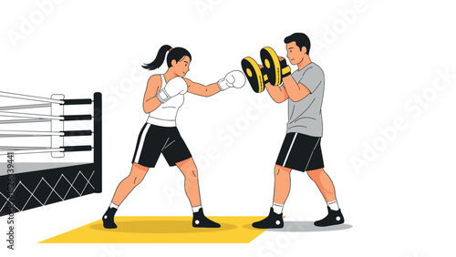 Boxing training with coach in gym for fitness and exercise enthusiasts