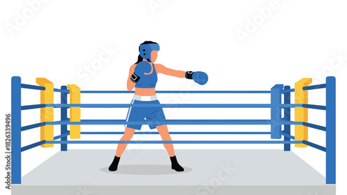 Female boxer in ring training for competition