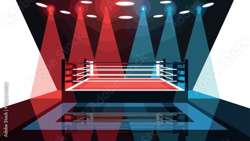 Dynamic boxing ring scene with vibrant lighting for sports poster or event promotion