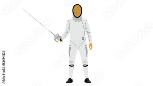 Fencing sport illustration featuring athlete in protective gear with epee sword