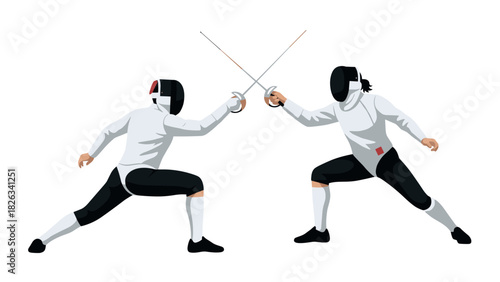Fencing duel illustration with two athletes in action poses for sports design or poster