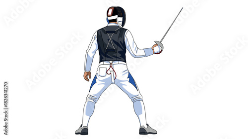 Fencer in action: epee duelist in protective gear for sports illustration