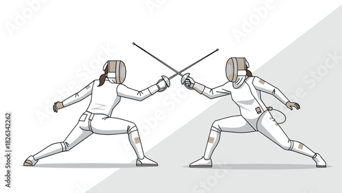 Dynamic fencing duel concept featuring two fencers in action for sports poster design