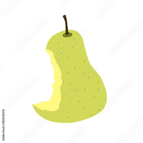 Illustration of a bitten pear. Flat design of a pear. Illustration of bitten fruit. Green pear