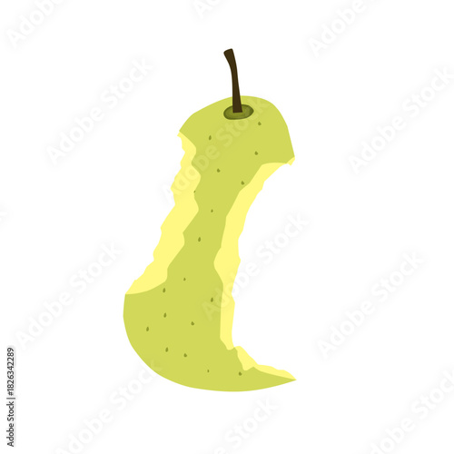 Illustration of a bitten pear. Flat design of a pear. Illustration of bitten fruit. Green pear