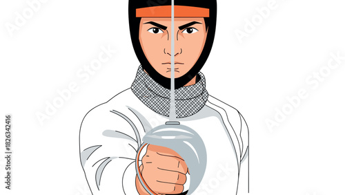 Competitive fencing sport concept with focused athlete in protective gear for athletic event design