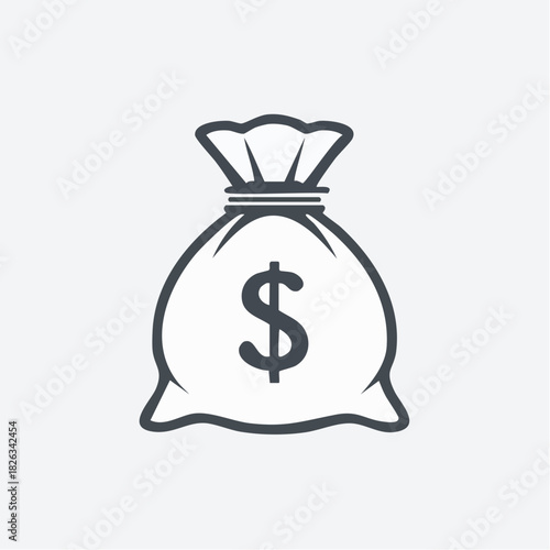 A monochrome icon of a money bag with a dollar sign, representing wealth and financial transactions, perfect for financial or business-related designs