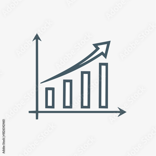 Upward trending bar chart with arrow indicating growth and success in business or finance