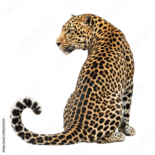Leopard sitting and turning its head to side