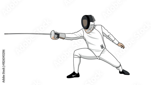 Fencing athlete in action posing for design use in sports and fitness