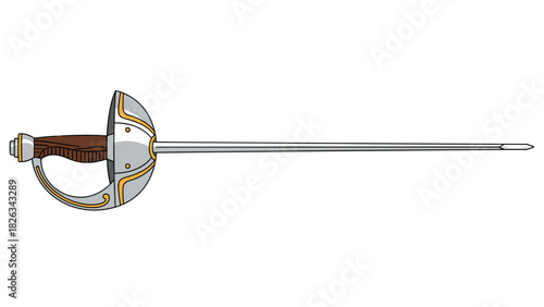 Elegant fencing sword illustration for historical and sport design projects