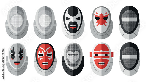 Collection of lucha libre masks illustrations for cultural and artistic design