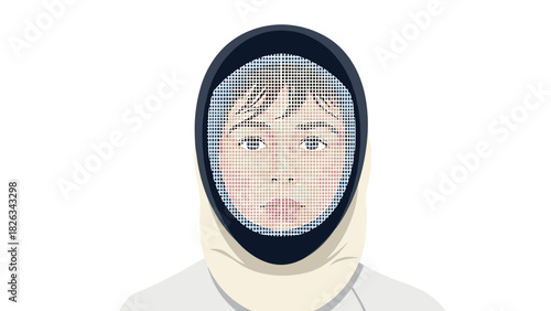Beehive safety suit with child's face for beekeeping protection concept