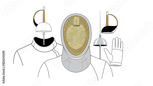 Fencing equipment and gear illustration for sports design and educational use