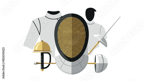 Fencing gear and equipment illustration for sport design and concept art
