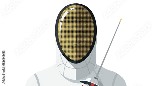 Fencing athlete in mask with sword in hand ready for competition