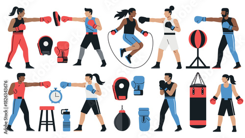 Boxing training and fitness illustration collection for gym and health posters