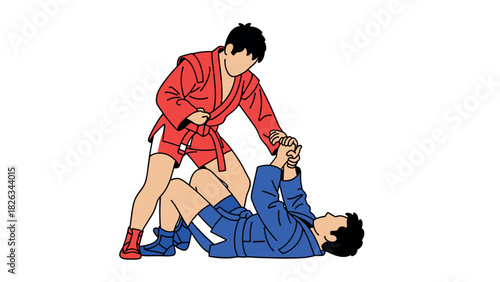Martial arts sambo fighters in action for sport design