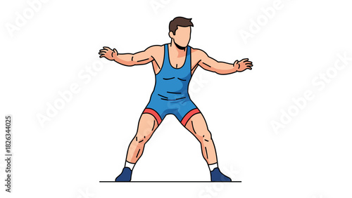 Dynamic wrestling athlete in blue sports uniform - illustration for sports poster or banner design