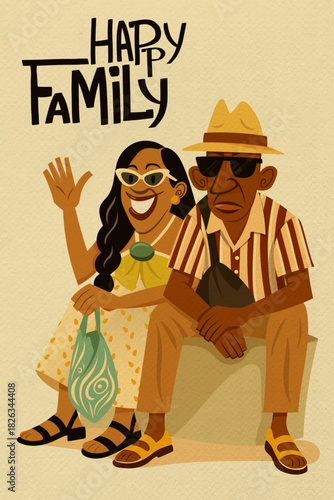 Retro smiling couple sitting together in a warm vintage holiday scene