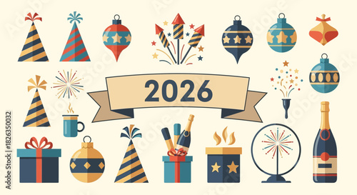 Celebrate 2026 New Year with dazzling fireworks and elegant decorations, a festive mood for joyful gatherings and unforgettable moments of cheer