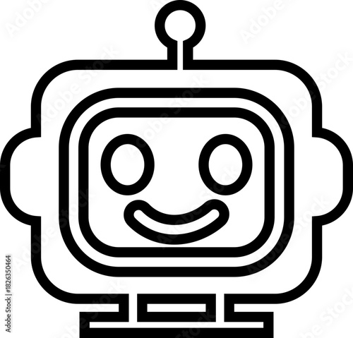 Robot face icon in line artificial intelligence AI chatbot android avatar head symbol pack, robotics automation machine humanoid bot kit, synonym cyborg AI digital assistant