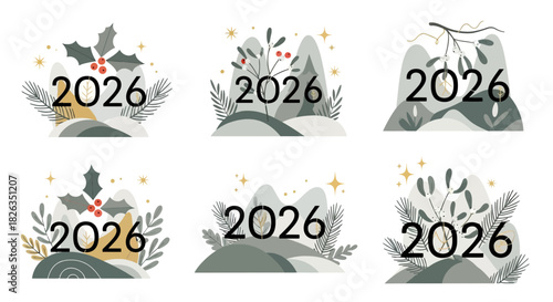 Festive 2026 New Year designs with holly, mistletoe, and evergreen branches, ushering in holiday cheer and seasonal celebration with elegant artistry