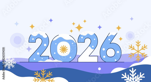 Winter Greetings for 2026 New Year Celebrations with Festive Snowflakes and Stars, Ideal for Holiday Greetings and Festive Promotions, Bring Cheer and Warm Wishes