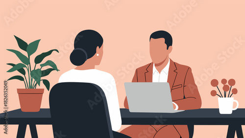 Professional job interview or important business discussion between two colleagues in a modern office setting