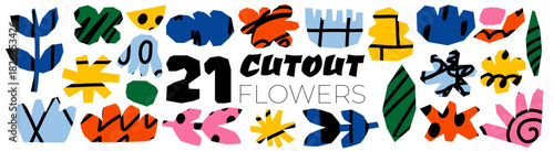 Naive hand-drawn floral pattern with abstract vector flowers and retro tones. Vibrant colors and groovy shapes create a vintage-inspired composition. Ideal for creative backgrounds and prints.