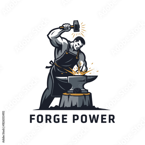 Blacksmith Forge Power Hammer Anvil Logo