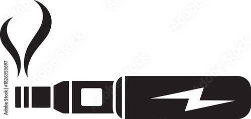 Black and white icon of an electronic cigarette producing vapor isolated on
