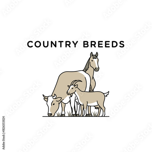 Farm Livestock Country Breeds Line Art Logo