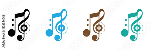 Icon of music note. Music Note Icon, Treble Clef, Bass Clef, Sharp, Flat. Continuous one line hand drawing music icon and musical symbols outline vector minimalist style.