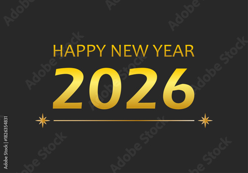 Feliz año nuevo 2026 tipografía dorada sobre fondo oscuro